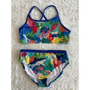 Girls Boden Bikini Set With Ocean Print & Crisscross Back Size 13/14